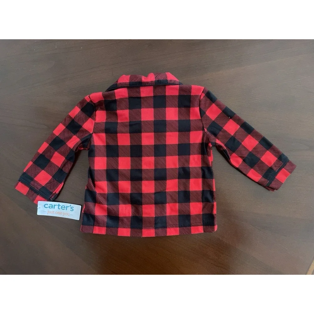 Carter's Baby Boy 12M Red and Black Flannel Plaid Pajama Set New with Tags